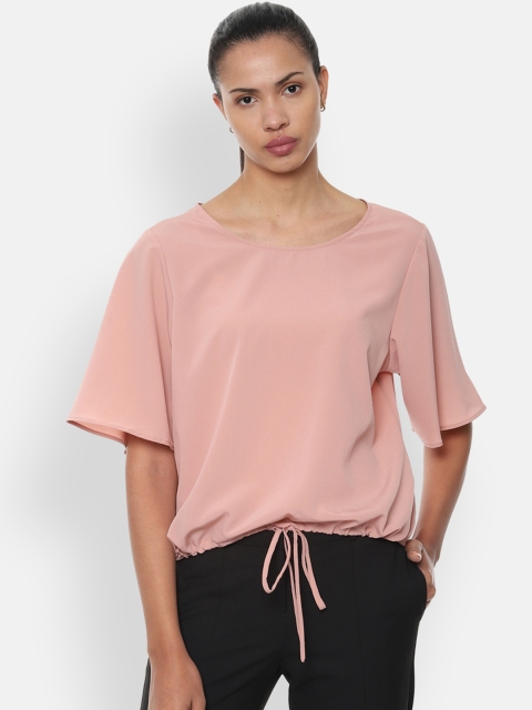 

Van Heusen Woman Peach-Coloured Solid Blouson Top