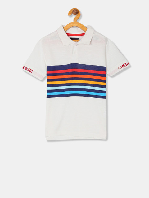 

Cherokee Boys White Striped Polo Collar T-shirt