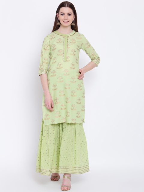 

Khushal K Women Green & Pink Printed Kurta with Sharara