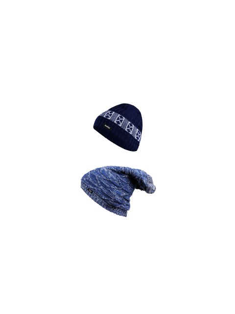

Knotyy Men Pack of 2 Self Design Beanies, Black