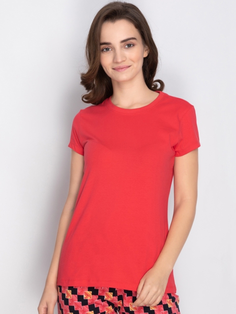 

LYRA Women Red Solid Lounge T-shirt