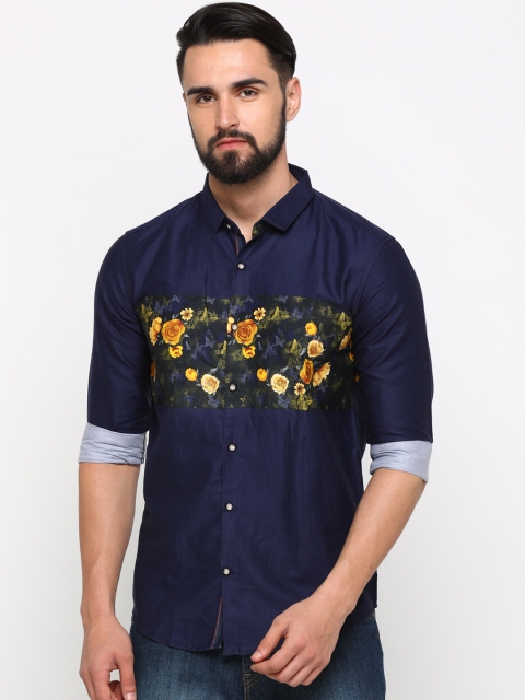 

WITH Men Navy Blue & Black Slim Fit Printed Casual Shirt
