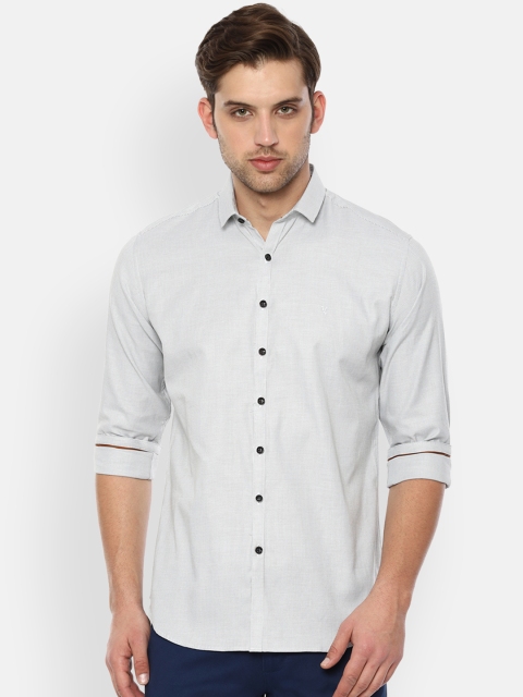 

V Dot Men Grey & White Slim Fit Printed Casual Shirt