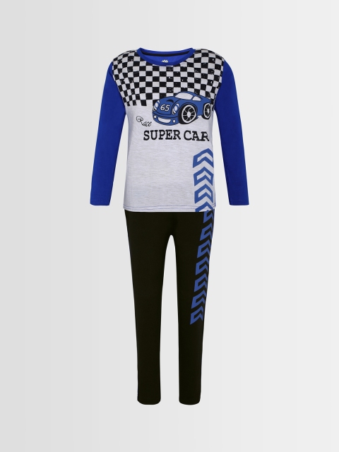 

Punkster Boys White & Black Printed Night suit