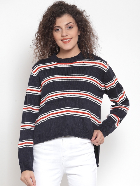 

Global Republic Women Navy Blue & White Striped Pullover Sweater