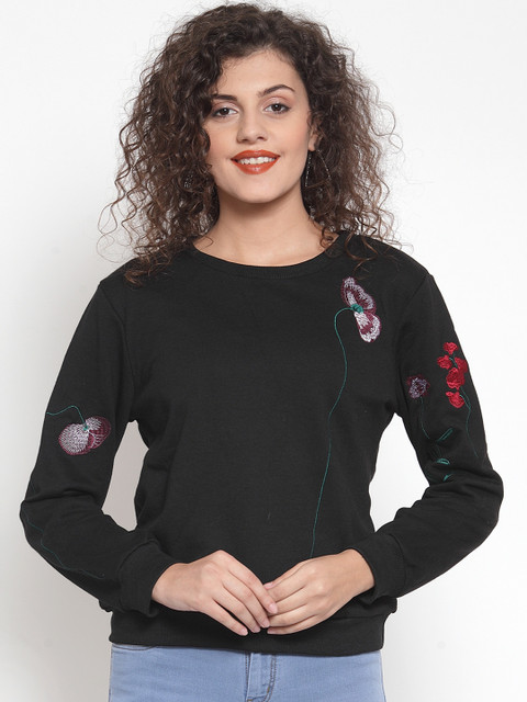 

Global Republic Women Black Embroidered Pullover Sweatshirt