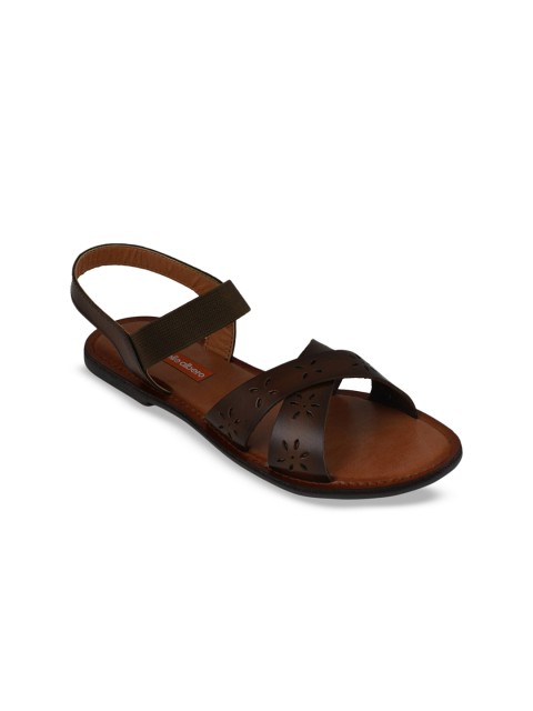 

pelle albero Women Brown Solid Leather Open Toe Flats With Lacer Cuts Detail