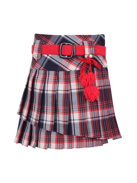 

CUTECUMBER Girls Red & Black Checked A-Line Knee-Length Skirt