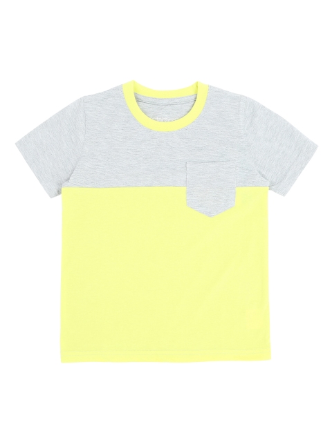 

Pantaloons Junior Boys Grey & Yellow Colourblocked Round Neck T-shirt