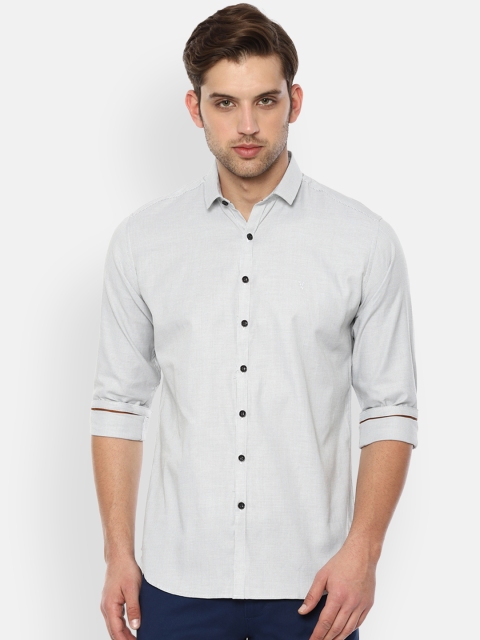 

V Dot Men Grey & White Slim Fit Printed Casual Shirt