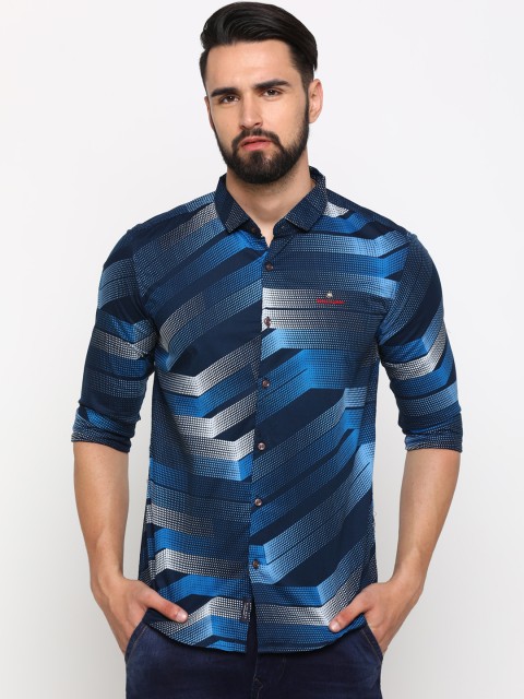 

WITH Men Blue & White Slim Fit Printed Casual Shirt