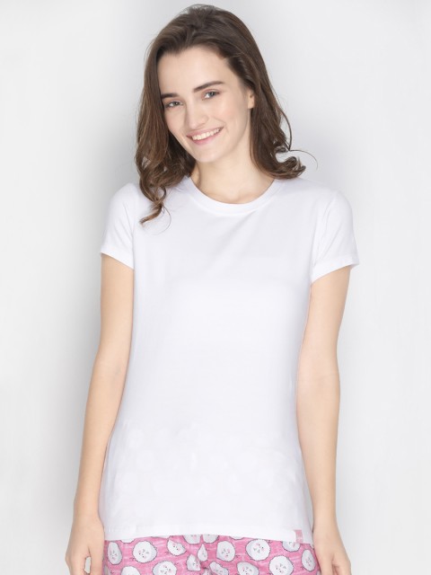 

LYRA Women White Solid Lounge T-shirt