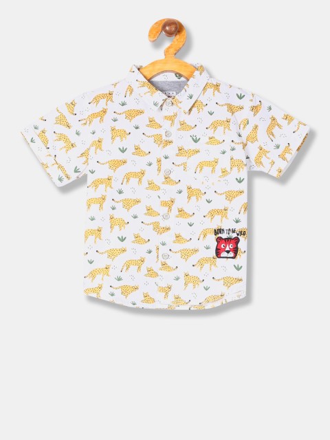 

Donuts Boys White & Yellow Regular Fit Printed Casual Shirt