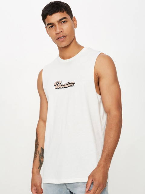 

COTTON ON Men White Tbar Muscle Printed Round Neck T-shirt