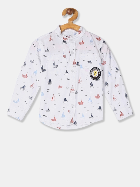 

Donuts Boys White & Blue Regular Fit Printed Casual Shirt