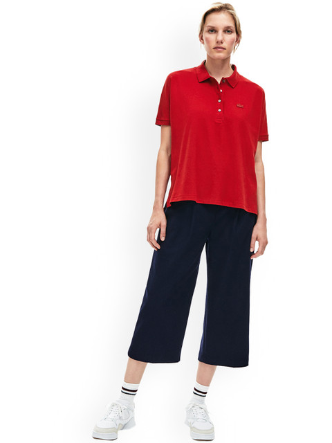 

Lacoste Women Red Solid Polo Collar T-shirt