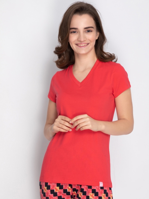 

LYRA Women Red Solid Lounge T-shirt