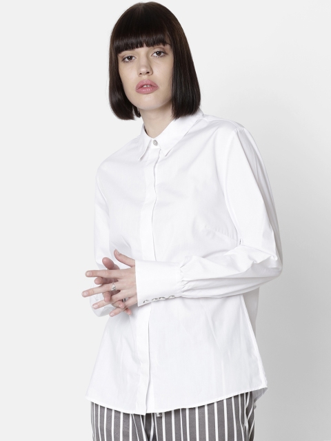 

Double Two Women White Standard Regular Fit Solid Casual Shirt