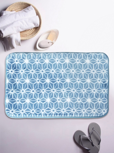 

BIANCA Blue & White Geometric Printed Anti-Skid Bath Rugs