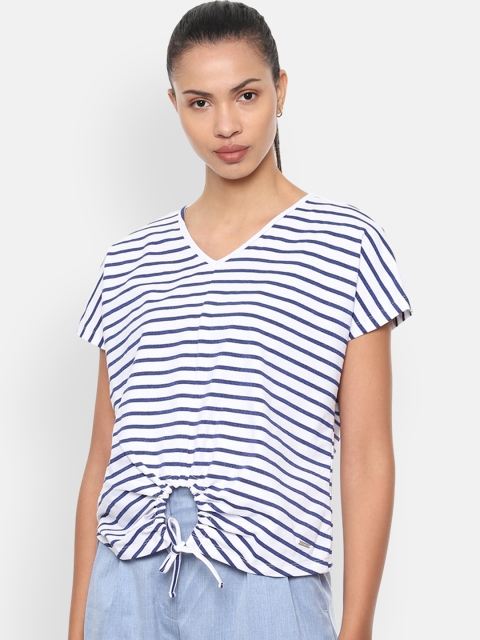 

Van Heusen Woman White & Blue Striped Top