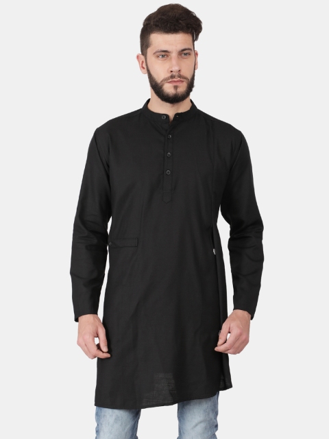 

Svanik Men Black Solid Linen Blend Straight Kurta