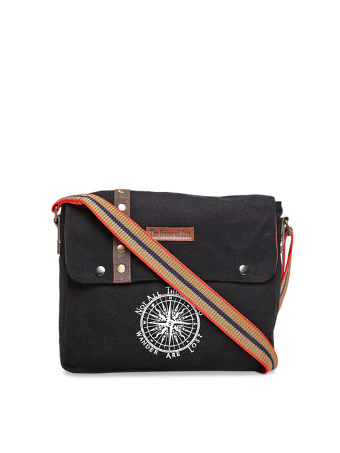 

The House of Tara Unisex Black Printed Messenger Bag