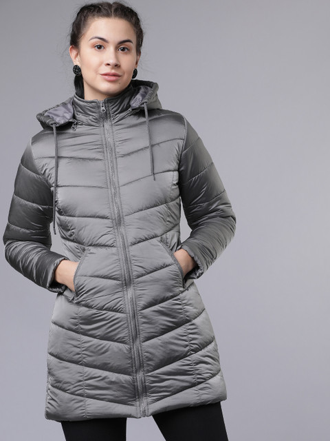 

Tokyo Talkies Women Silver Solid Puffer Jacket
