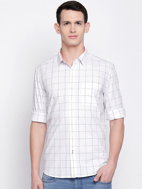 

Basics Men White & Black Checked Slim Fit Casual Shirt