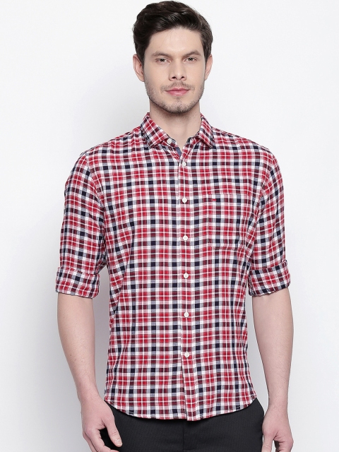 Basics Men Red Slim Fit Checked Casual Shirt