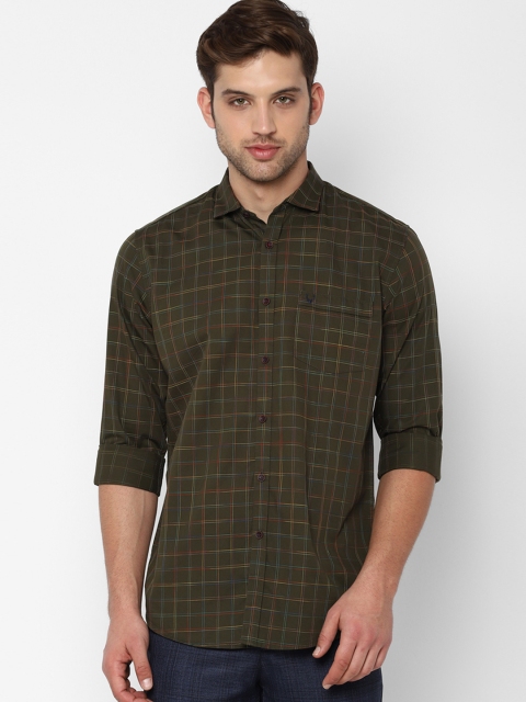 

Allen Solly Men Olive Green Slim Fit Checked Casual Shirt