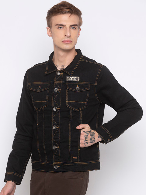 

Globus Men Black Solid Denim Jacket