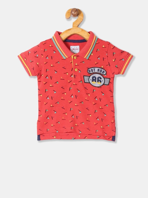 

Donuts Boys Red Printed Polo Collar T-shirt