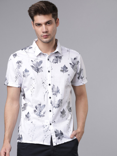 

LOCOMOTIVE Men White & Grey Slim Fit Printed Casual Shirt