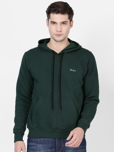 

Plutus Men Green Solid Hooded Sweatshirt