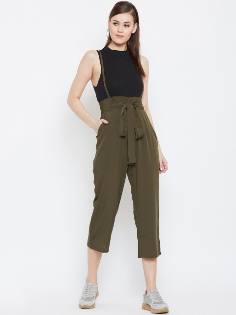 Women Olive Green Solid Capri Jumpsuit