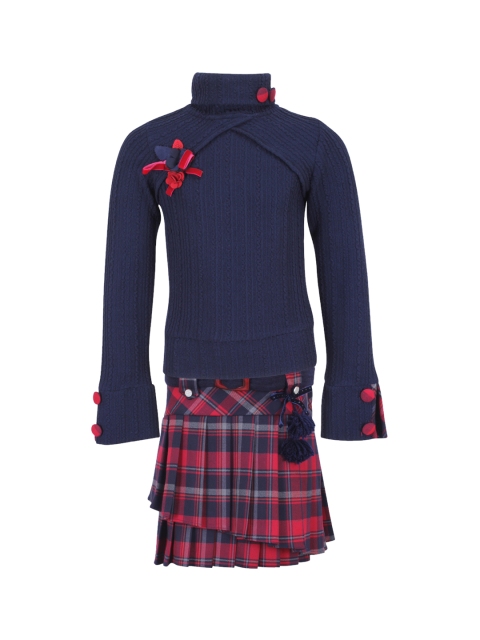 

CUTECUMBER Girls Navy Blue & Red Solid Top with Skirt