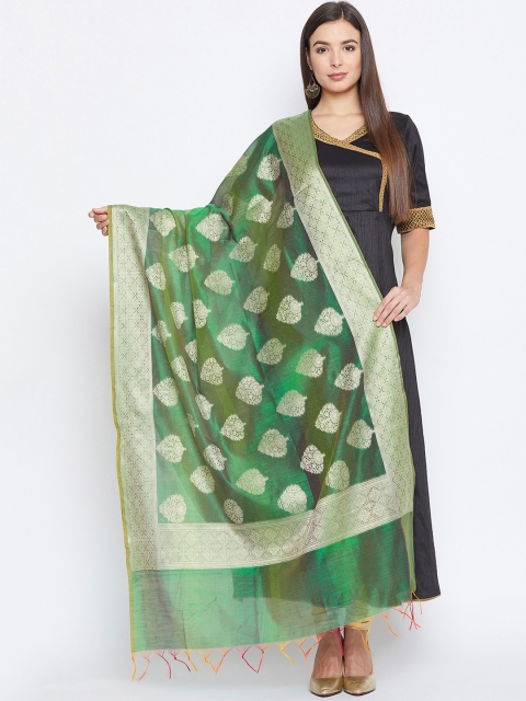 

studio rasa Olive Green & Gold-Toned Woven Design Dupatta