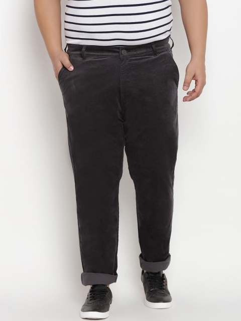 

John Pride Plus Size Men Grey Regular Fit Solid Regular Trousers