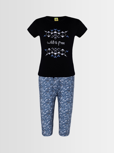 

Punkster Girls Black & Blue Printed Night suit