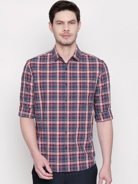 

Basics Men Pink & Blue Slim Fit Checked Casual Shirt