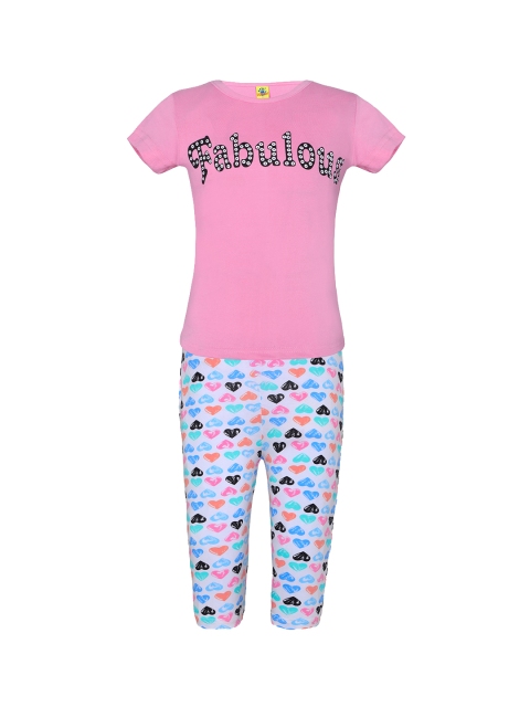 

Punkster Girls Pink & Blue Printed Night Suit
