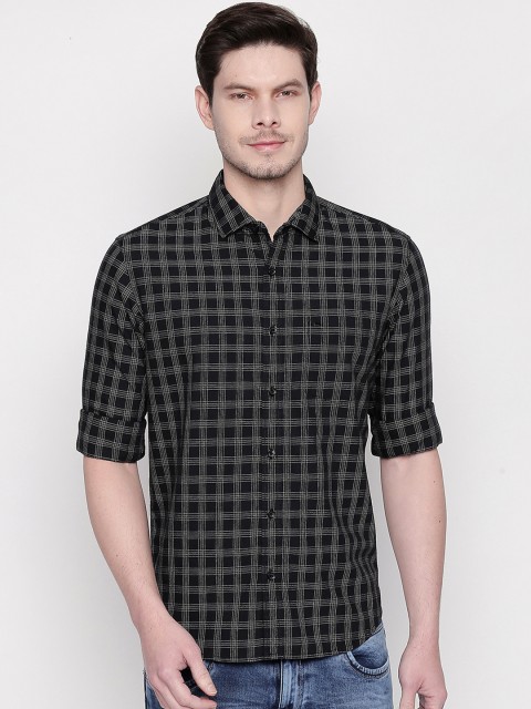 

Basics Men Black Slim Fit Checked Casual Shirt