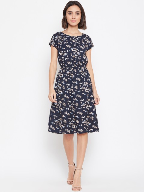 

Ruhaans Women Navy Blue Printed Fit and Flare Dress