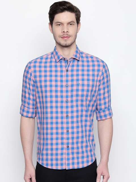 

Basics Men Pink & Blue Slim Fit Checked Casual Shirt