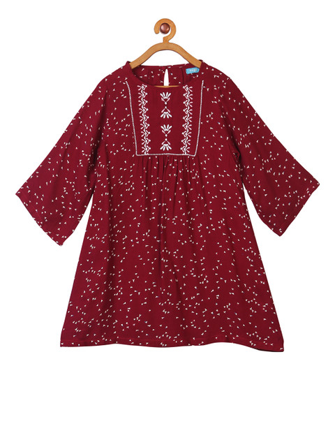 

Miyo Girls Maroon Printed A-Line Dress