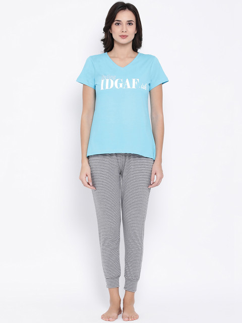 

Clovia Women Blue & Grey Night suit COMLS0064S