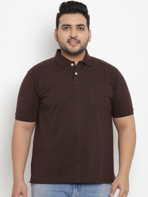 

John Pride Plus Size Men Brown Solid Polo Collar T-shirt