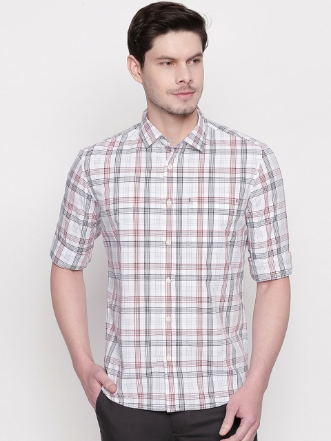 

Basics Men White & Red Slim Fit Checked Casual Shirt