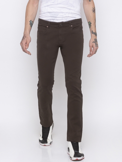 

Globus Men Brown Slim Fit Solid Regular Trousers