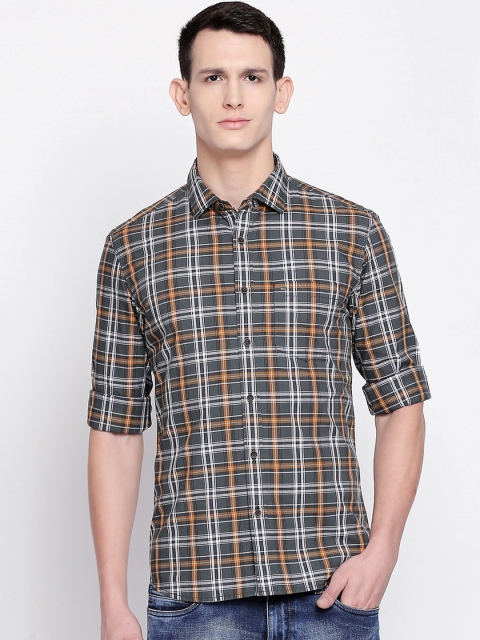 

Basics Men Green & White Slim Fit Checked Casual Shirt